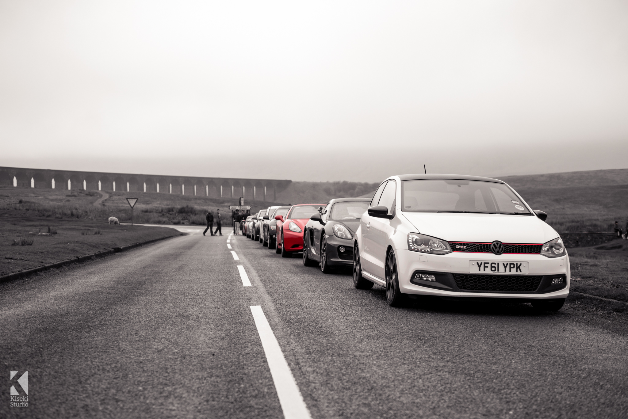 Car lined up at Ribblehead viaduct