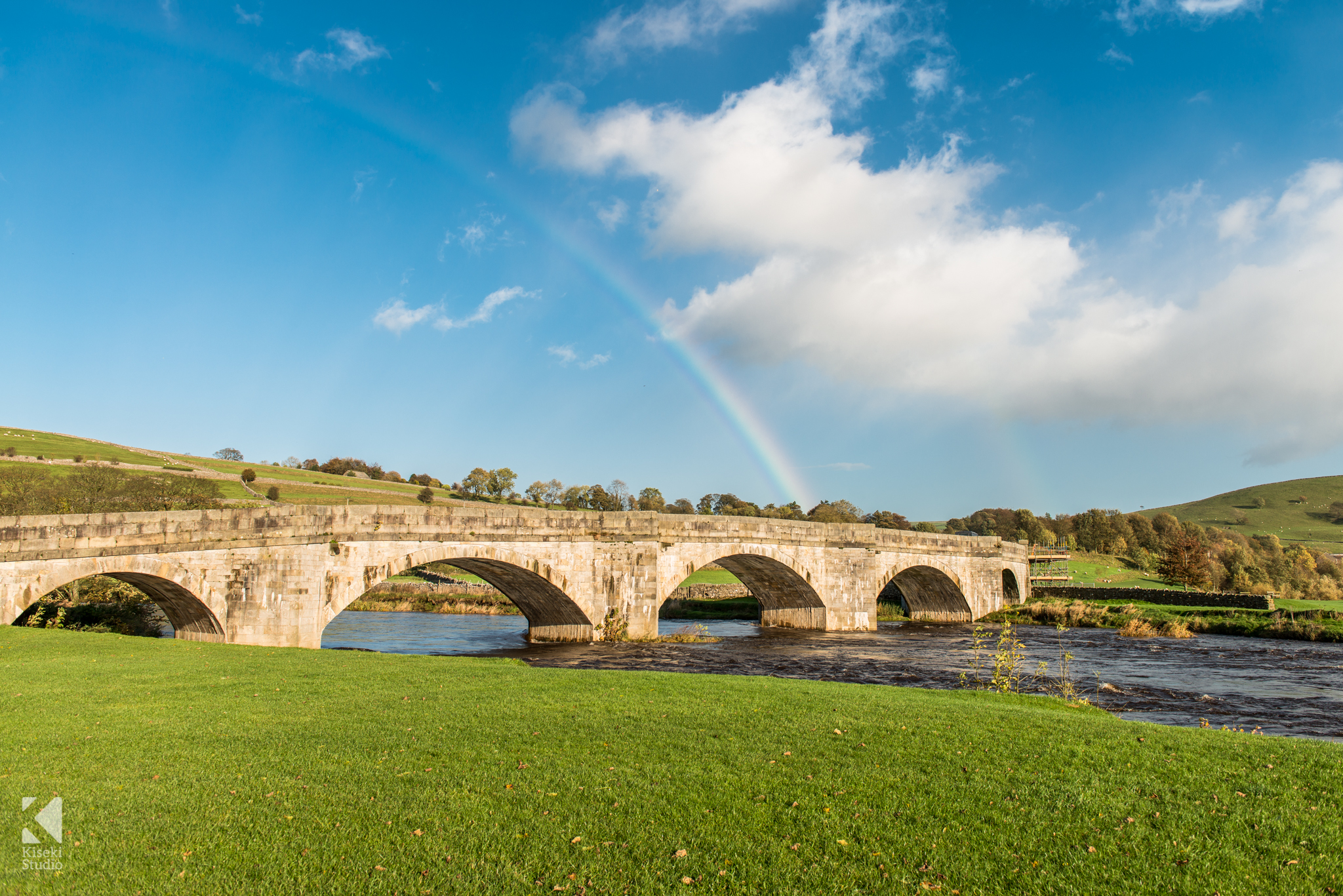 Burnsall bridge with rainbow