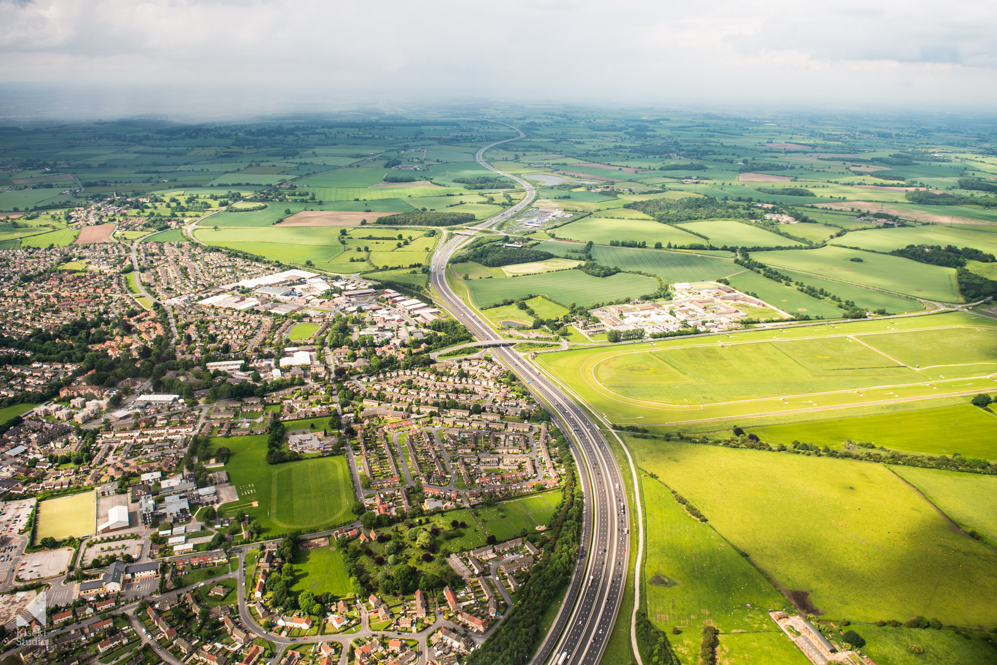 Ariel View over the A1 and Wetherby Racecourse