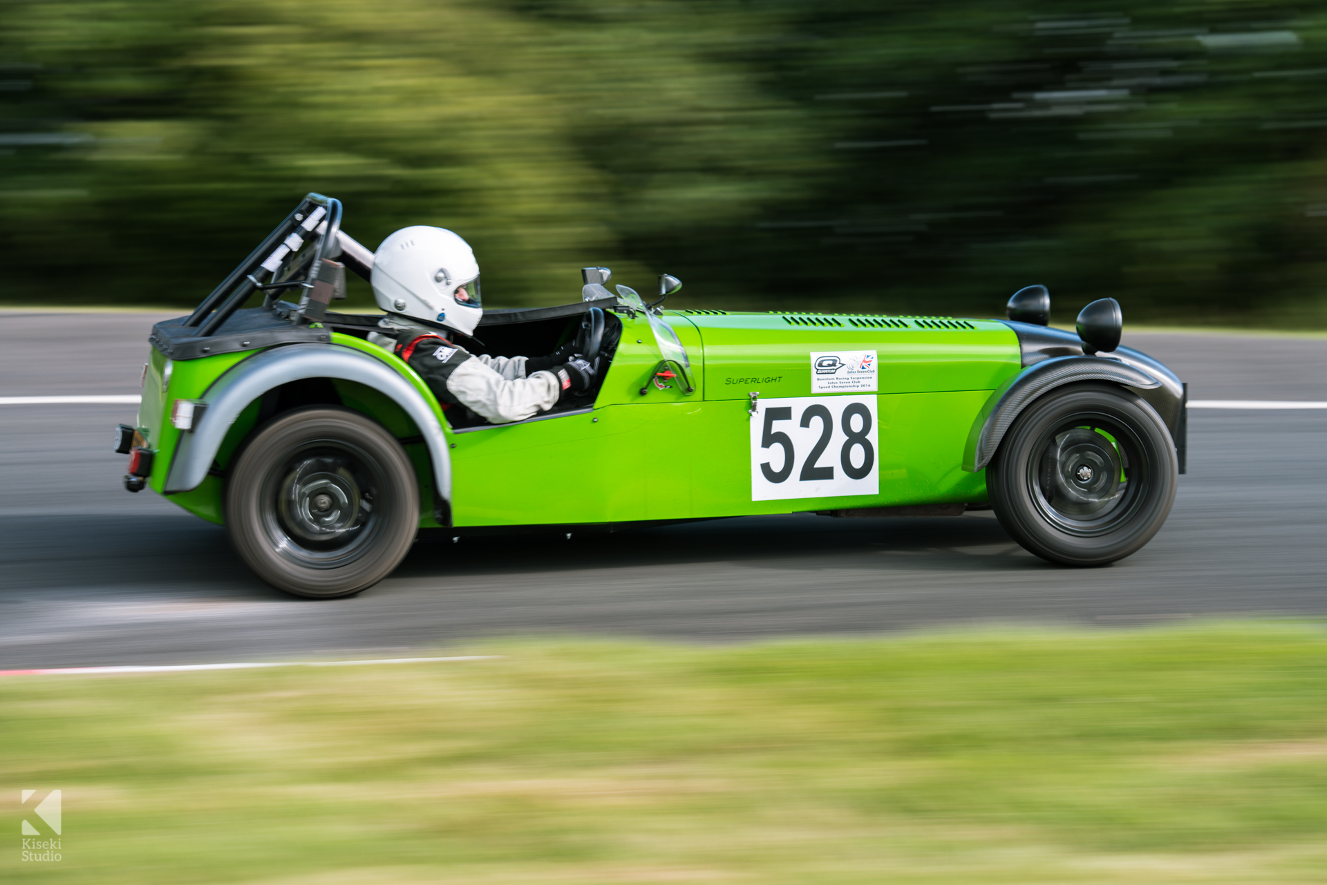 Caterham 7 Lotus in green at Harewood Hillclimb