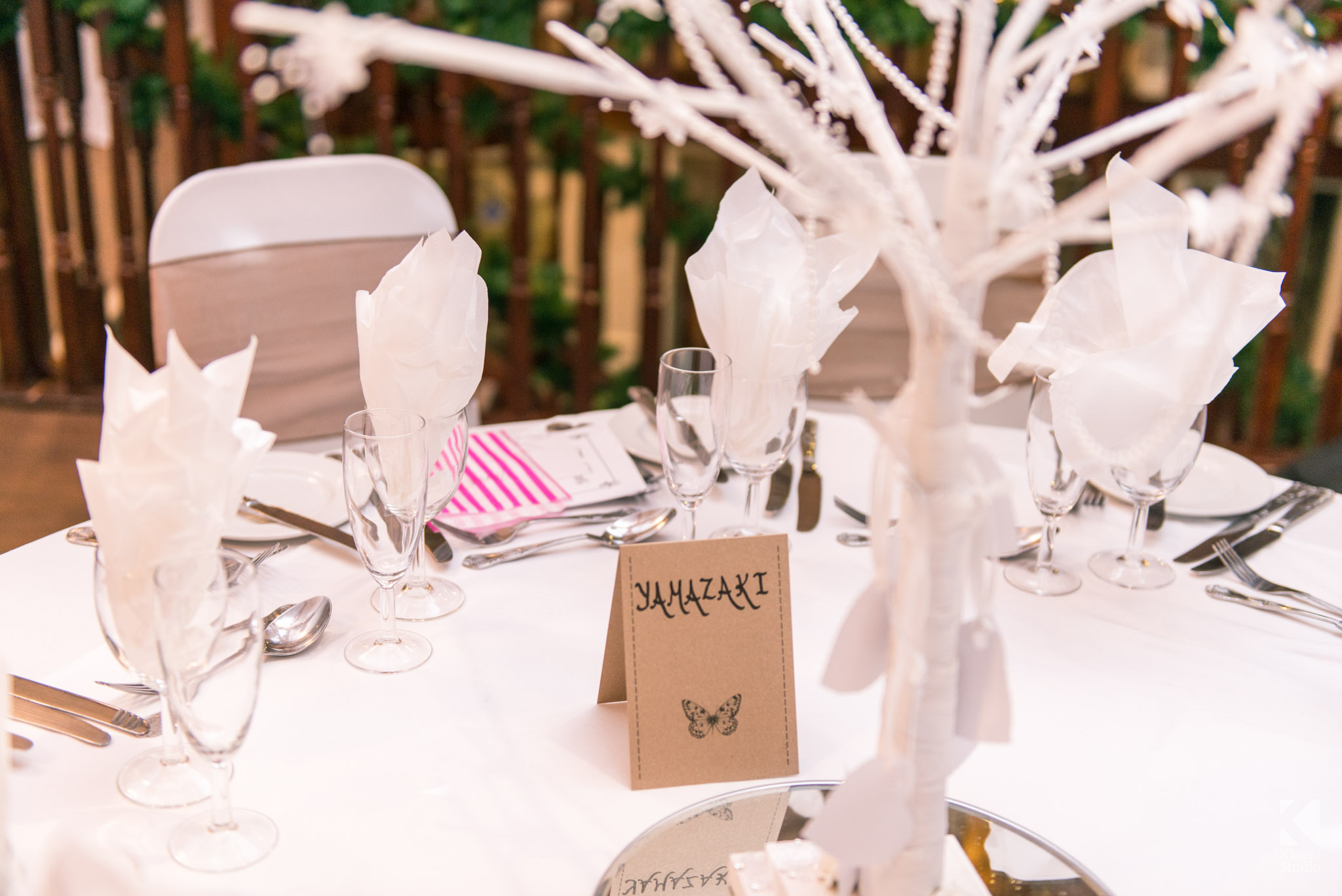 Wedding venue table decorations at The Old Barn