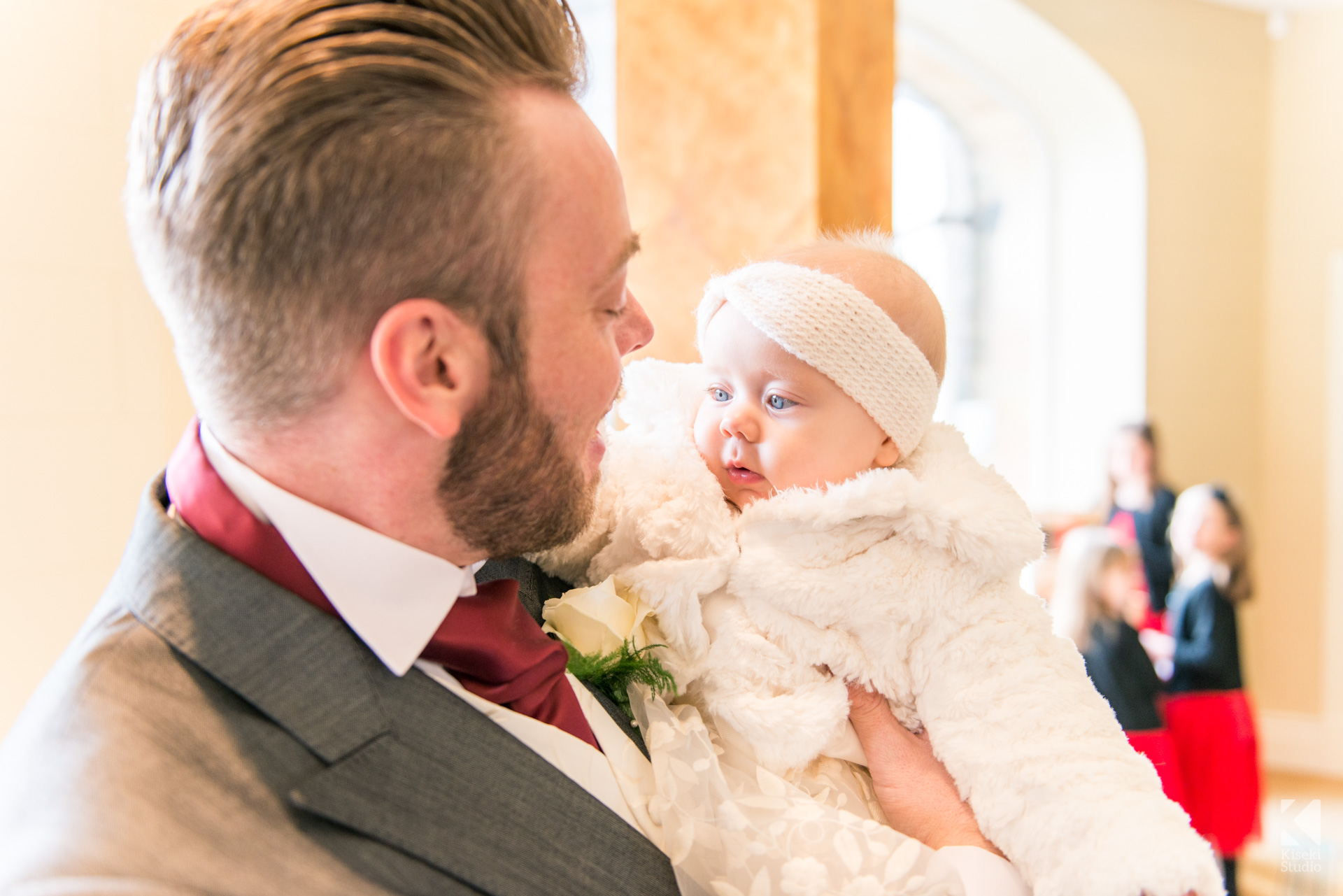 NYE Wedding at Ripley Castle - Newborn baby looking cute