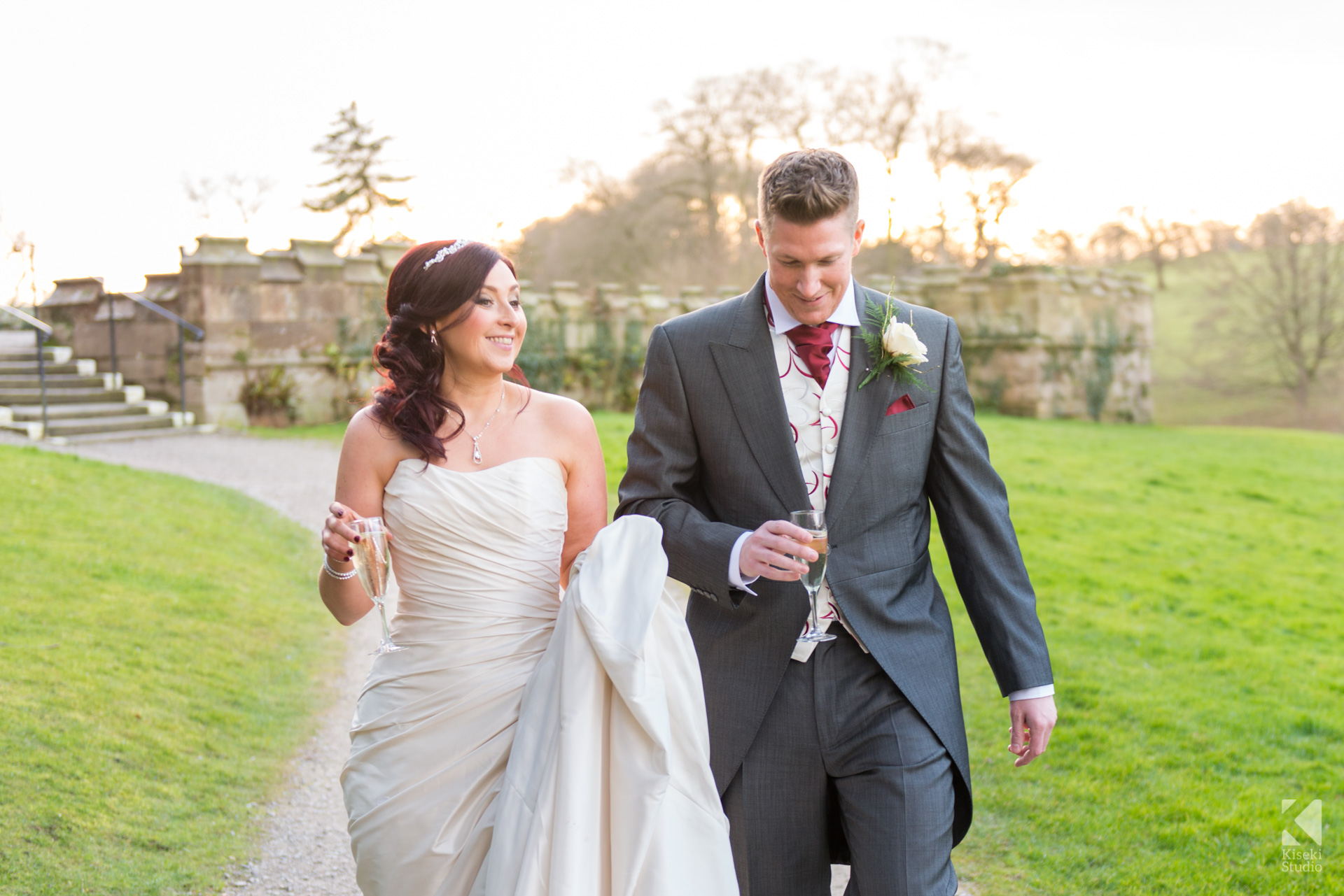 Ripley Castle Wedding - Bride and Groom outside in the grounds