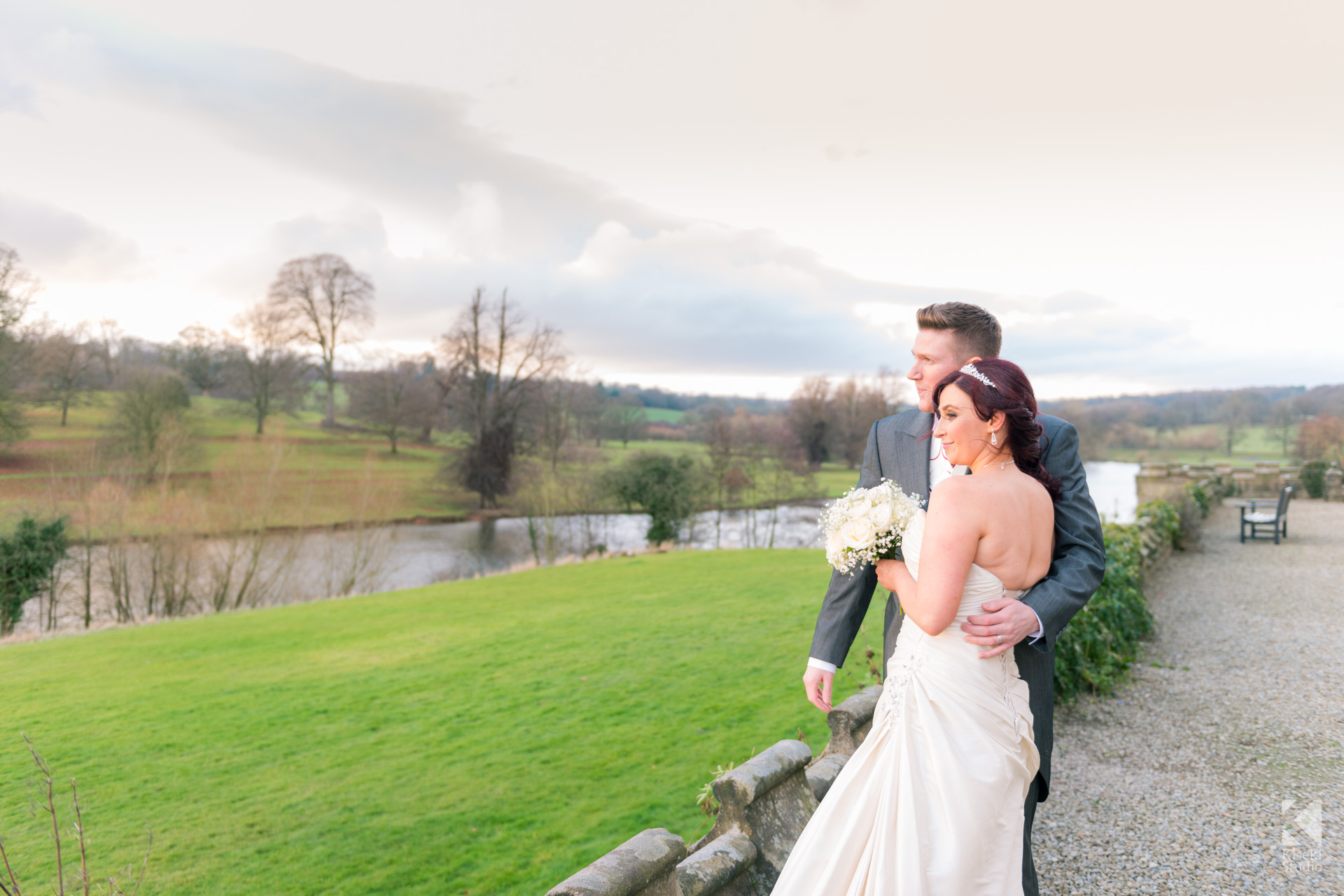 Ripley Castle Wedding - Bride and Groom enjoying the view