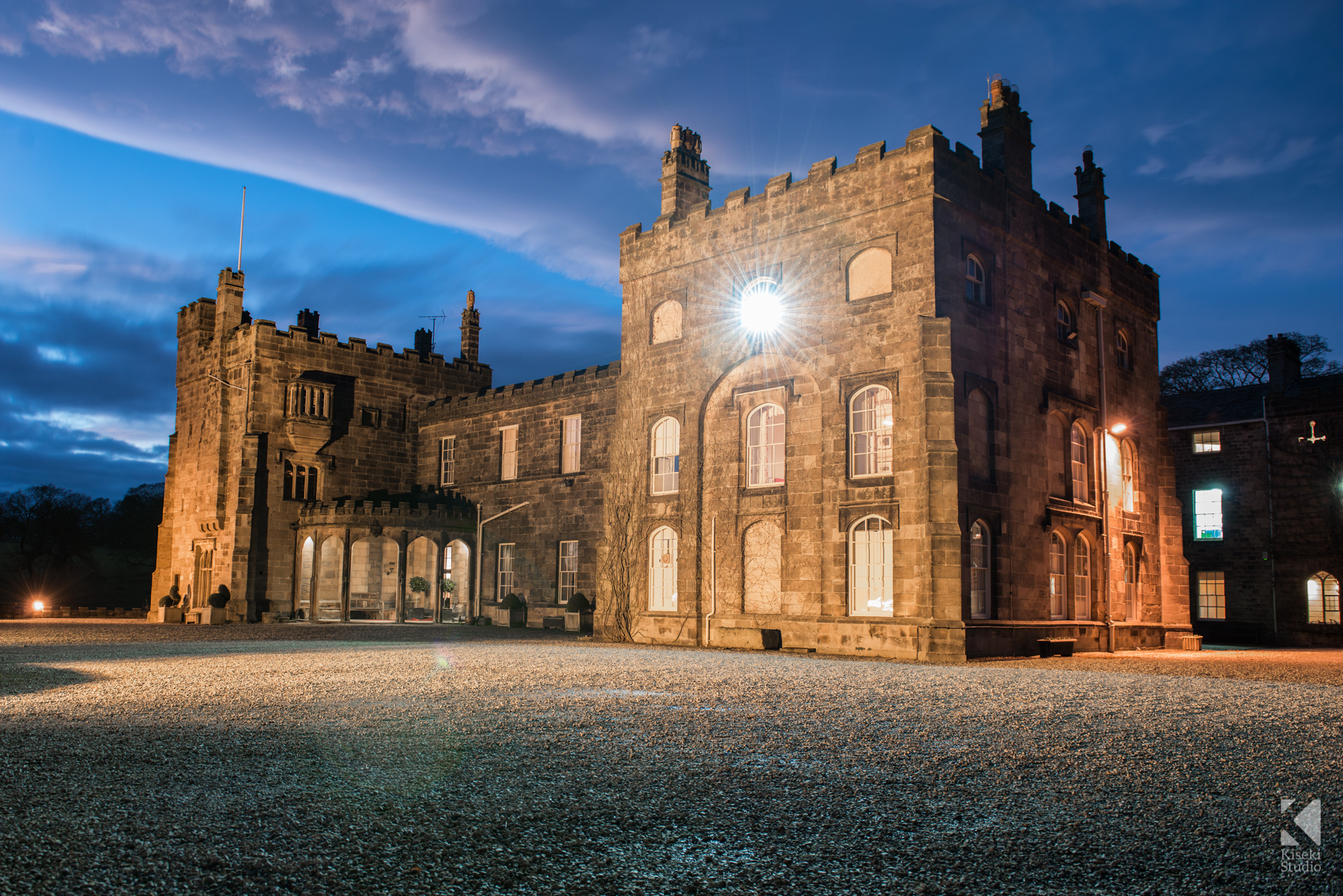 Ripley Castle Wedding building at night