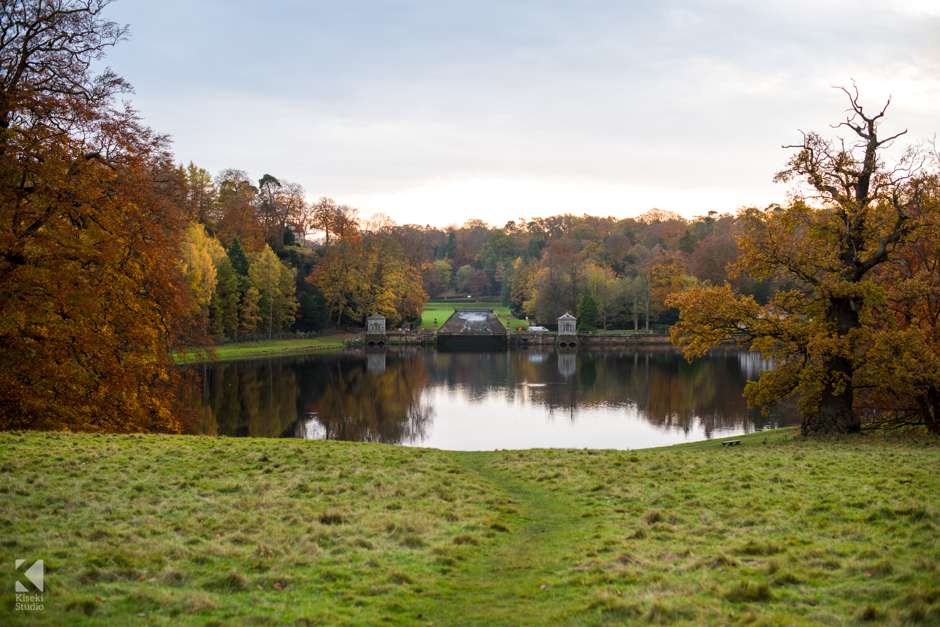 Studley Royal Park Lake Water Calm Autumn